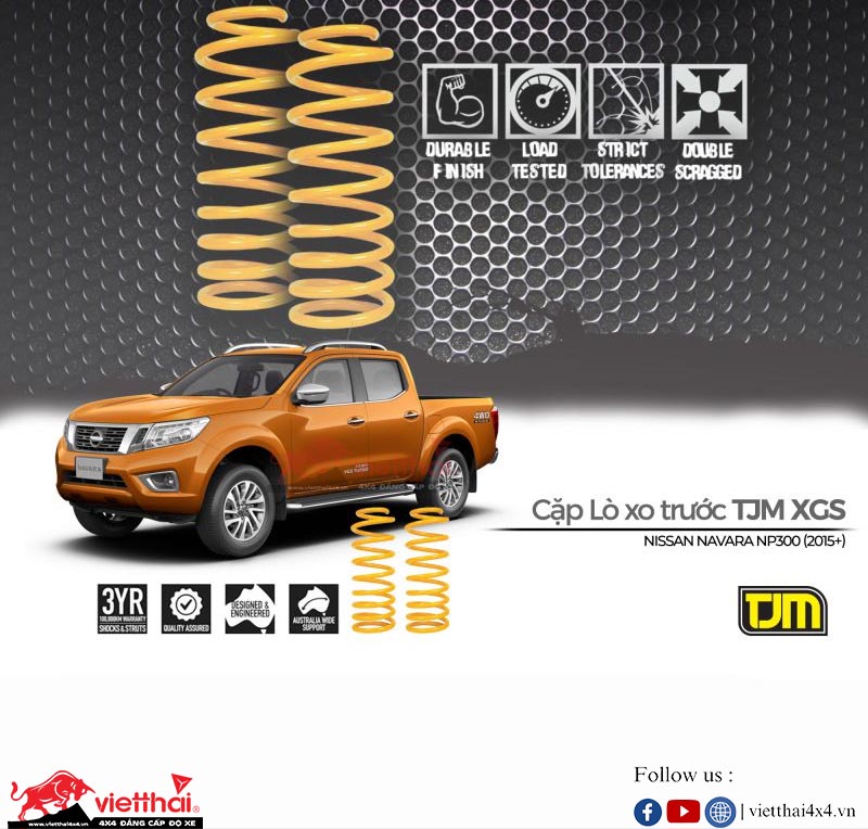 CẶP LÒ XO TRƯỚC VÀ SAU THƯƠNG HIỆU TJM CHO NISSAN NAVARA NP300 (2015+) | DÀNH CHO XE GẮN CẢN, TỜI TRÊN 80KG